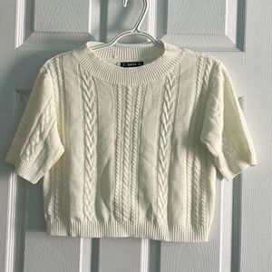 Shein Short Sleeve Crop Top Cabled Sweater